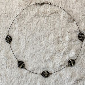 Venetian Glass, Silver & Black Wire Necklace
